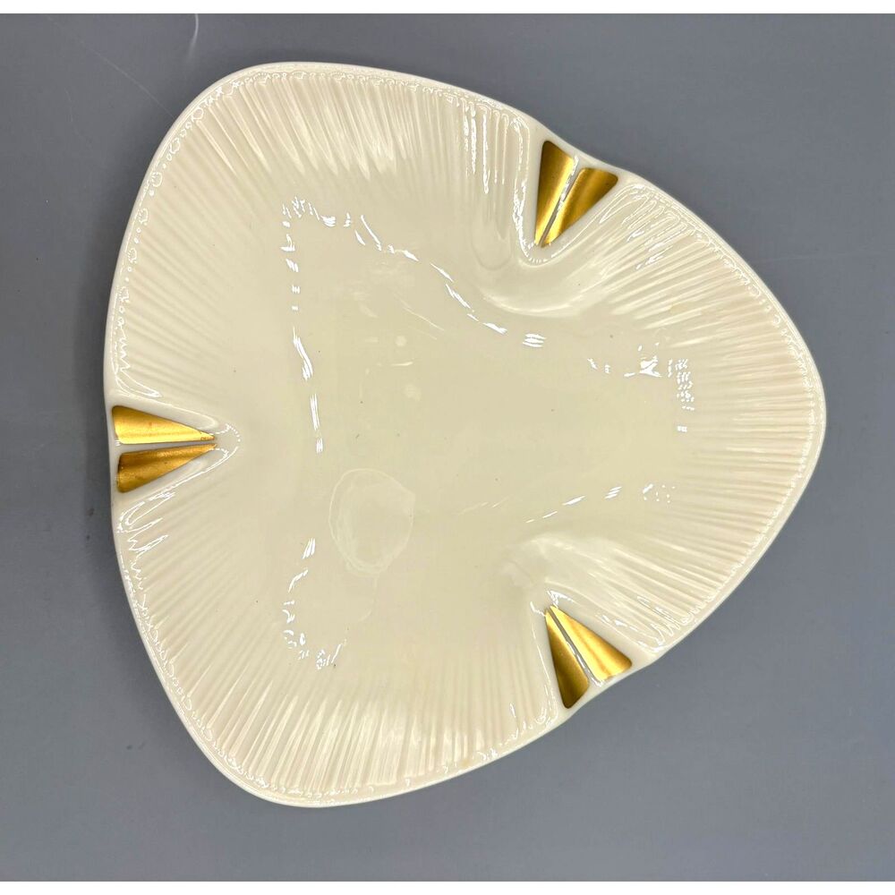 Vintage Lenox Porcelain Triangle Ashtray Gold Accents 1950s